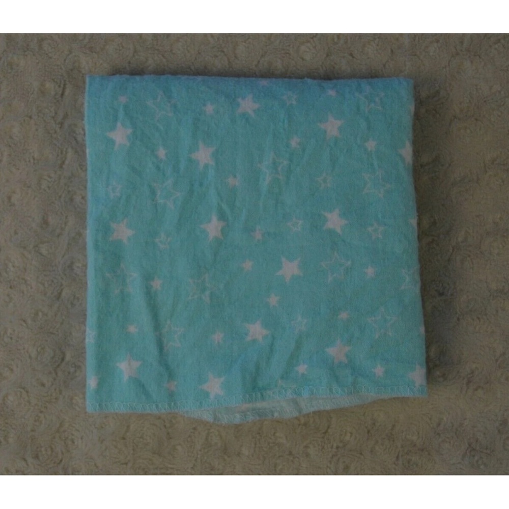 Luvable Friends Star Print Baby Blanket Aqua Blue White Flannel Receiving